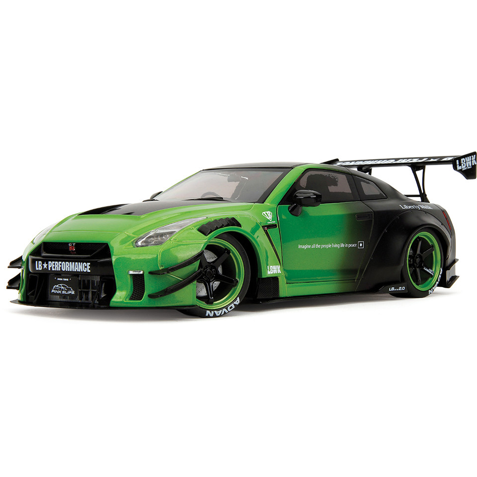 Nissan GT-R (R35) Liberty Walk - Pink Slips Metallic Green 1:18 Scale Diecast Model Car by Jada Toys Main Image