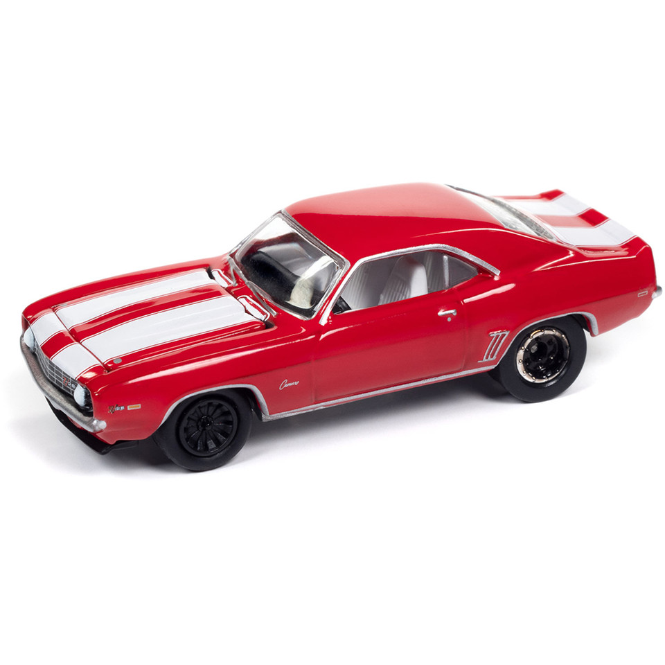 1969 Chevy Camaro Z28 - Red w/White Stripes 1:64 Scale Diecast Model Car by Johnny Lightning Main Image