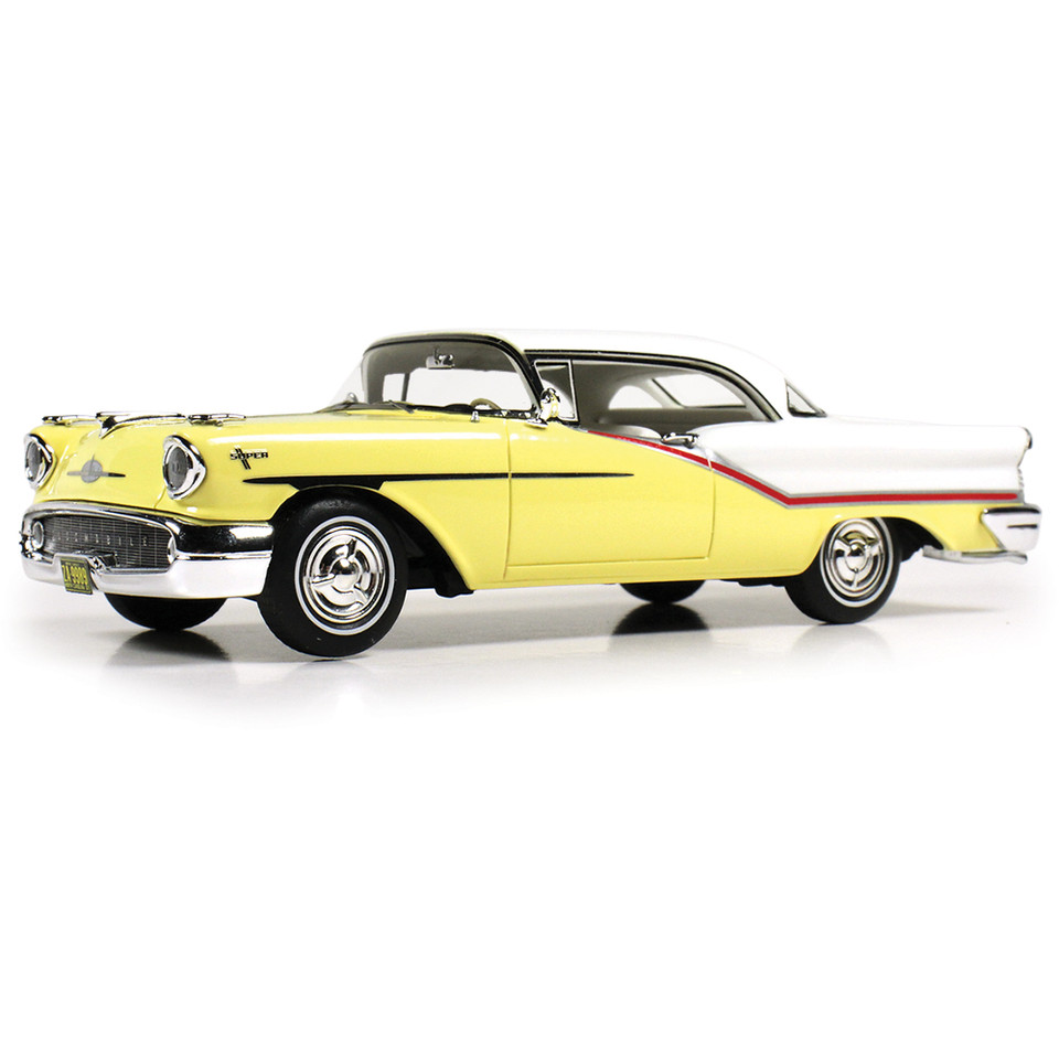 1957 Oldsmobile Starfire Coronado - Yellow & Alcan White 1:43 Scale Cast Resin Model Car by Goldvarg Collection Main Image