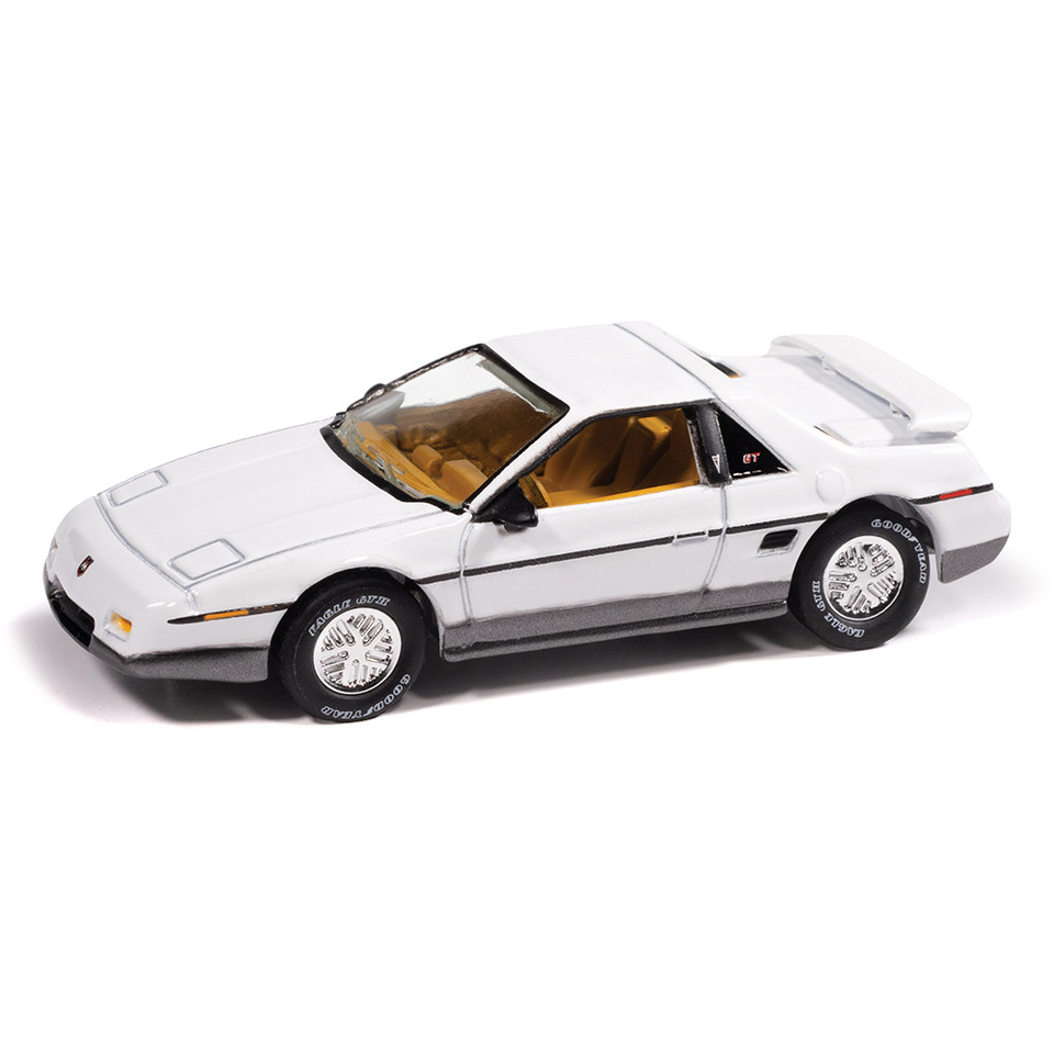 1985 Pontiac Fiero GT - White w/ Dark Silver Lower 1:64 Scale Diecast Model Car by Johnny Lightning Main Image