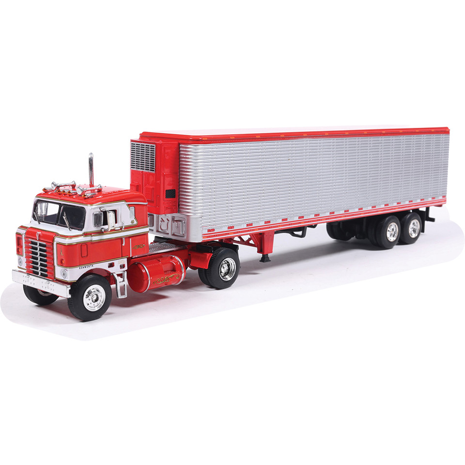 1950 Kenworth Bullnose - Red and White with vintage chrome trailer 1:64 Scale Diecast Model Truck by IXO Models Main Image