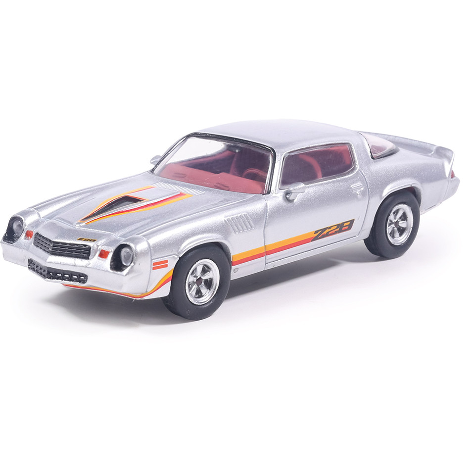 1979 Chevrolet Camaro Z28 - Silver with Orange Stripes 1:64 Scale Diecast Model Car by IXO Models Main Image