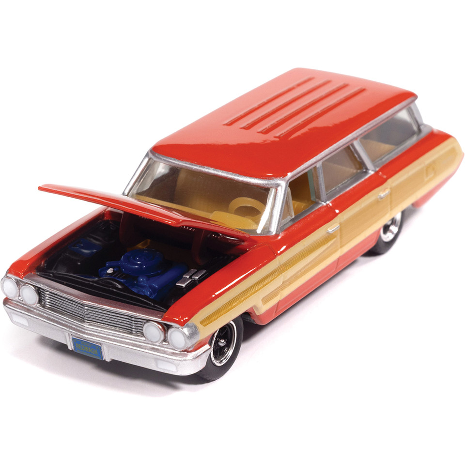 1964 Ford Country Squire - Poppy Red w/Honey-Colored Wood Trim 1:64 Scale Diecast Model Car by Auto World Main Image