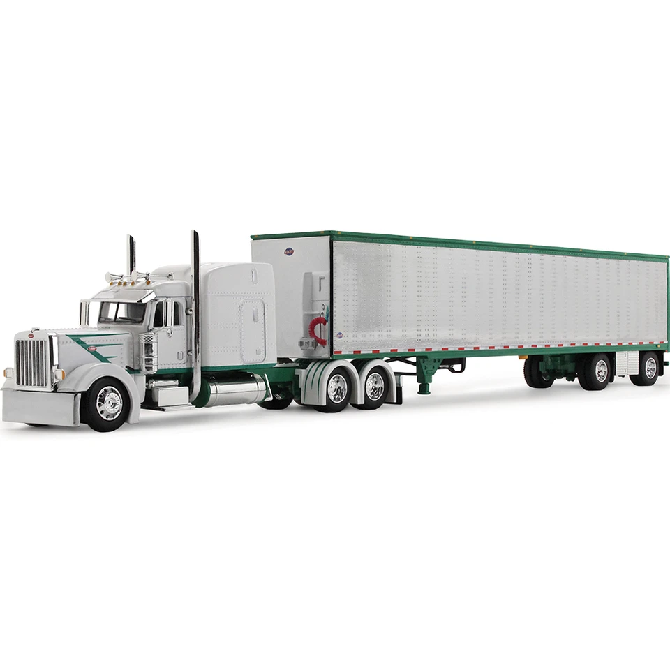 Peterbilt Model 389 63" Mid-Roof Sleeper & 53' Utility Trailer - White/Green Main Image