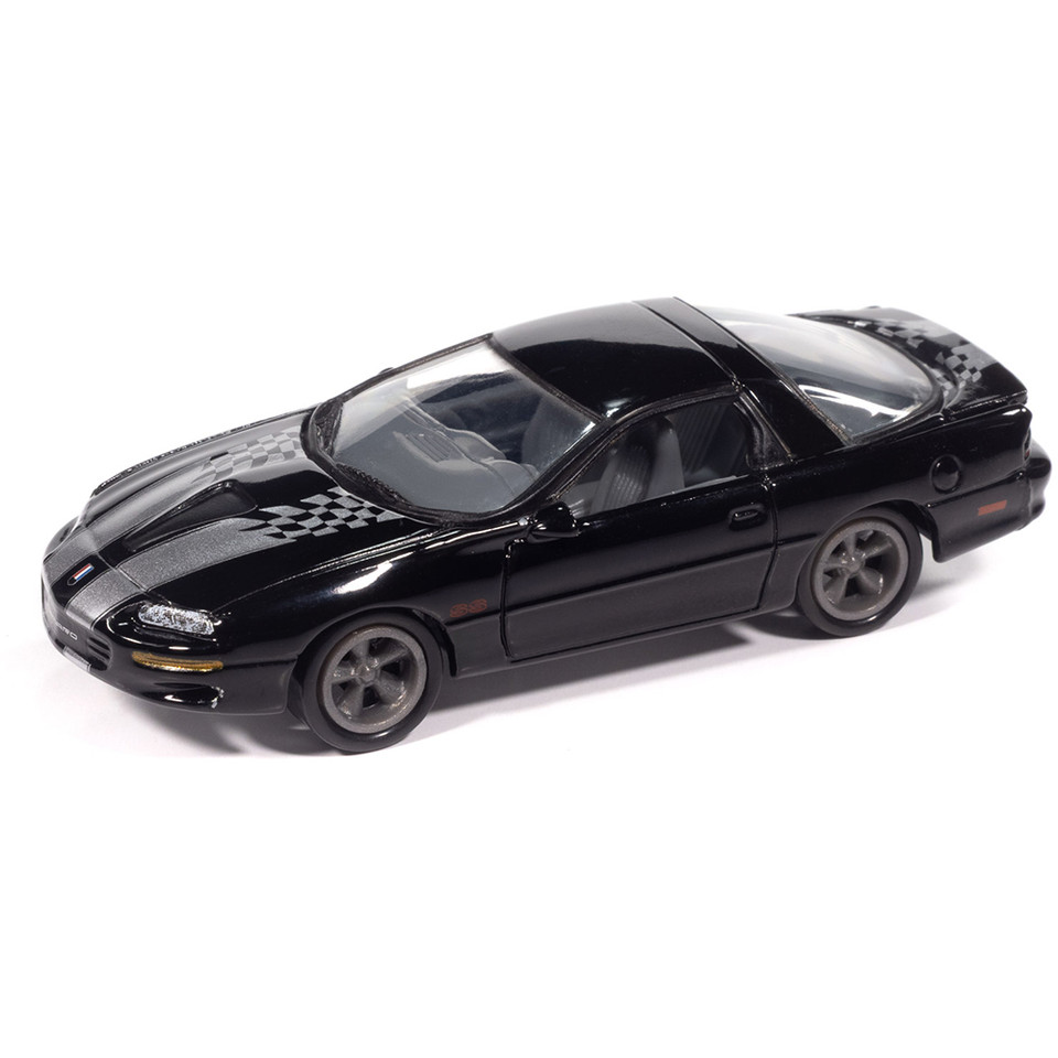 2002 Chevy Camaro SS 35th Anniversary w/Tin - Black w/Silver Stripes 1:64 Scale Diecast Model Car by Johnny Lightning Main Image