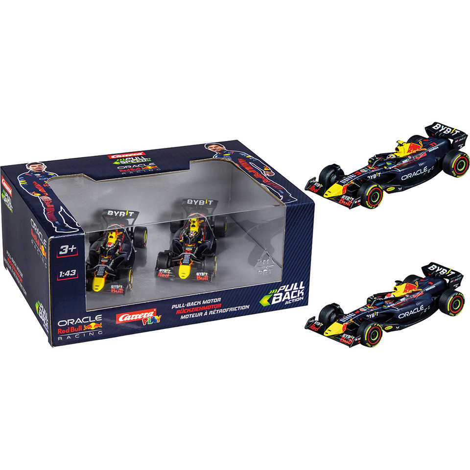 F1 Red Bull Double Action Verstappen & Perez Pull & Speed 1:43 Scale Plastic Model Car by Carrera Main Image