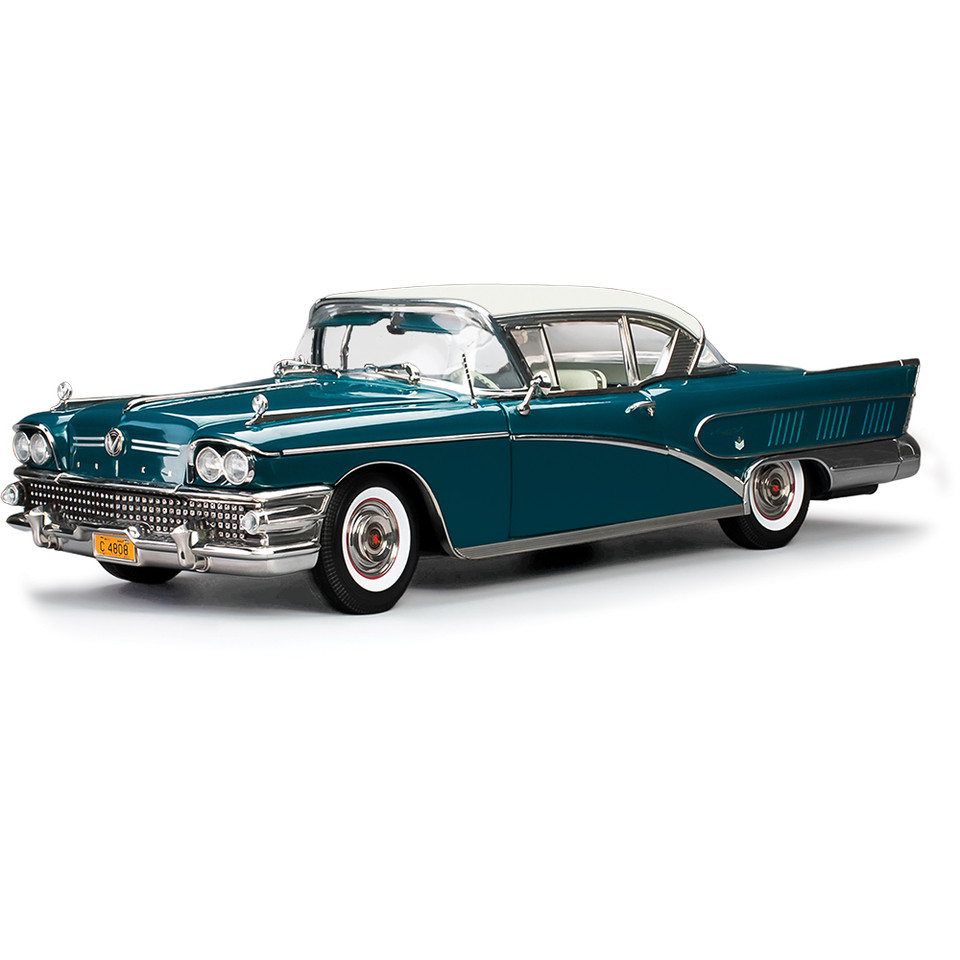 1958 Buick Limited Riviera Coupe -Glacier White / Dark Turquoise Poly 1:18 Scale Diecast Model Car by Sunstar Main Image