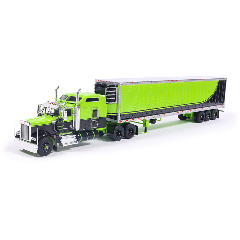 1990 Kenworth W900 with Refer Van - Neon Green and Black 1:64 Scale Diecast Model Truck by IXO Models Main Image