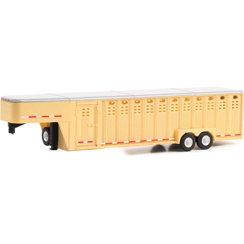 26-Foot Vertical Three Hole Gooseneck Livestock Trailer - Tan 1:64 Scale Diecast Model Truck by Greenlight Main Image