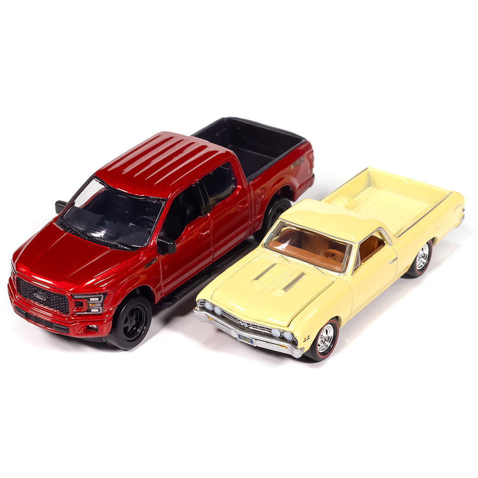 1967 Chevy El Camino SS Custom & 2020 Ford F-150 PICKUPS 2Pack A - Yellow & Red 1:64 Scale Diecast Model Truck by Auto World Main Image