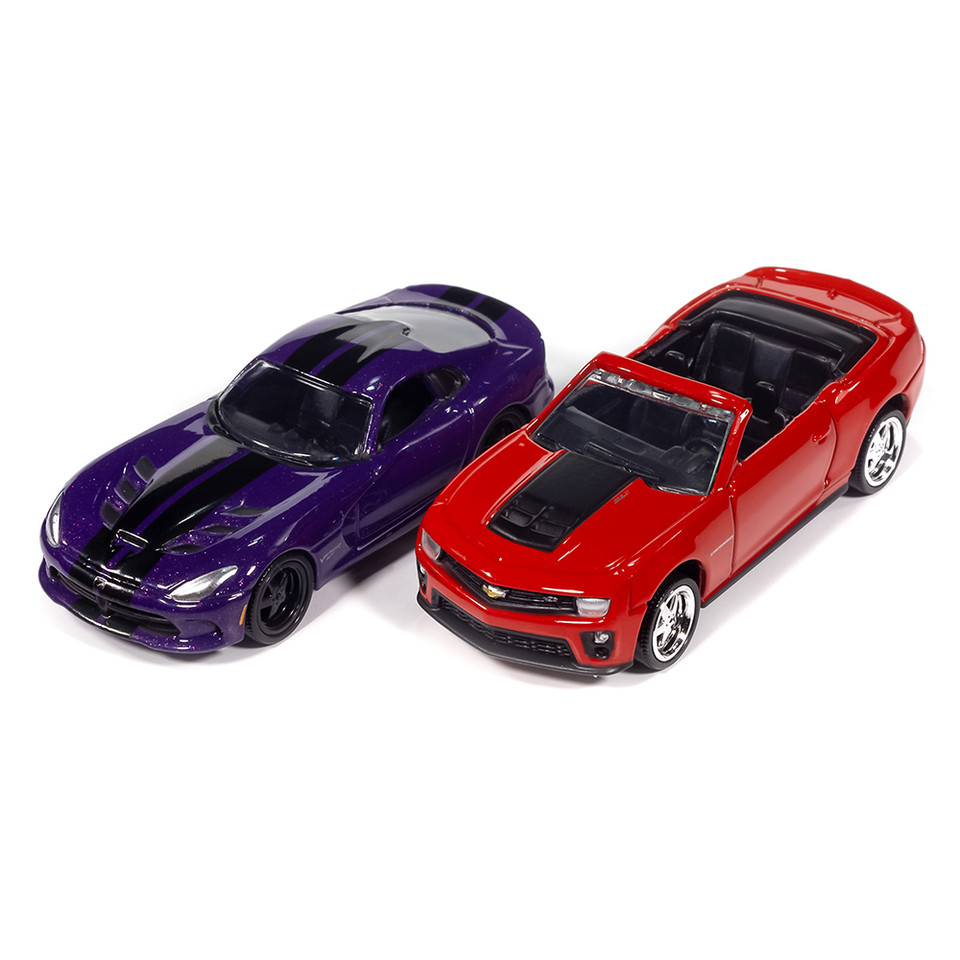 2013 Chevy Camaro ZL1 Convertible & 2017 Dodge Viper Modern Muscle 2Pack A - Orange & Purple 1:64 Scale Diecast Model Car by Auto World Main Image