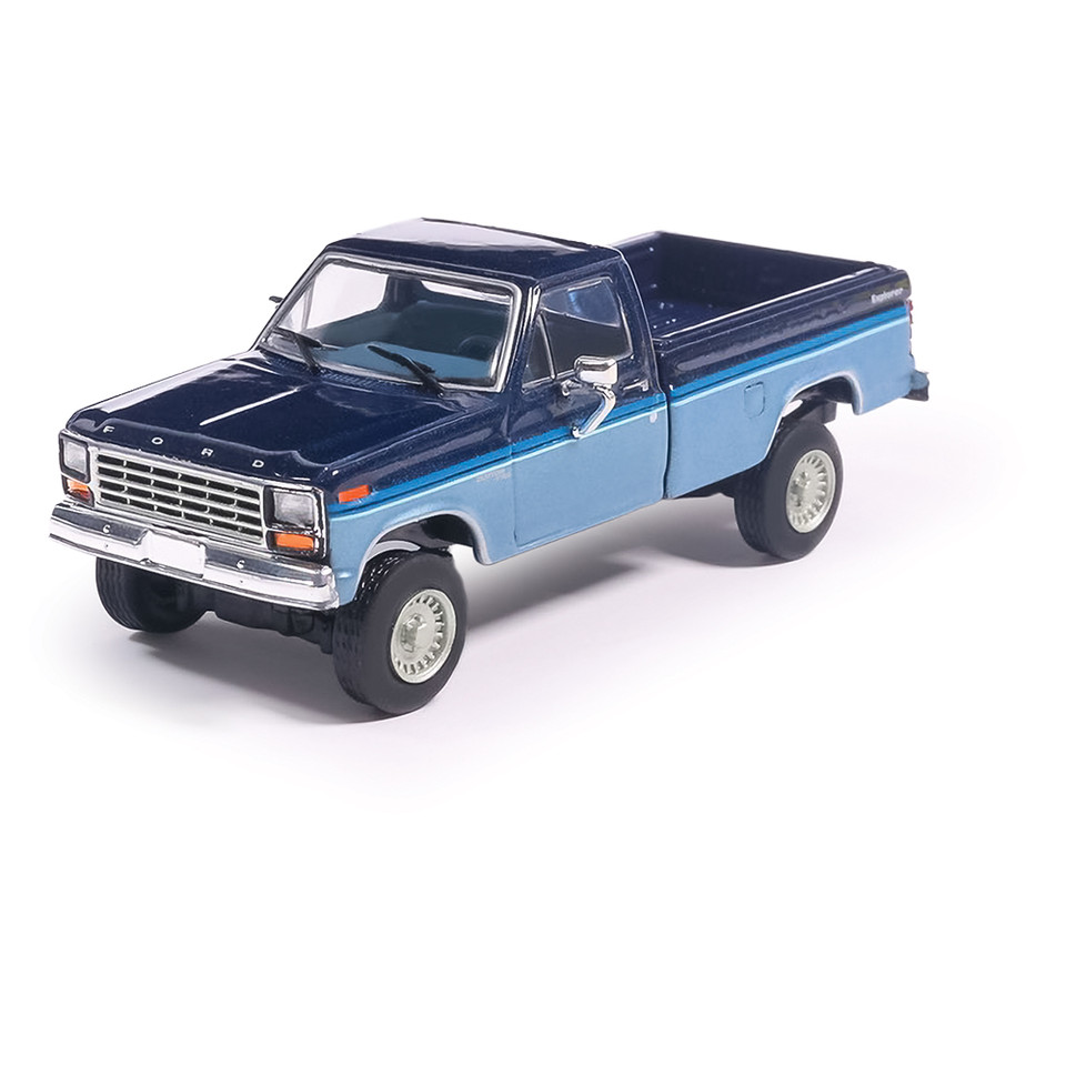1981 Ford F-150 Custom Explorer Short Bed Styleside 4X2 - Midnight Blue Tu-Tone 1:64 Scale Diecast Model Truck by IXO Models Main Image