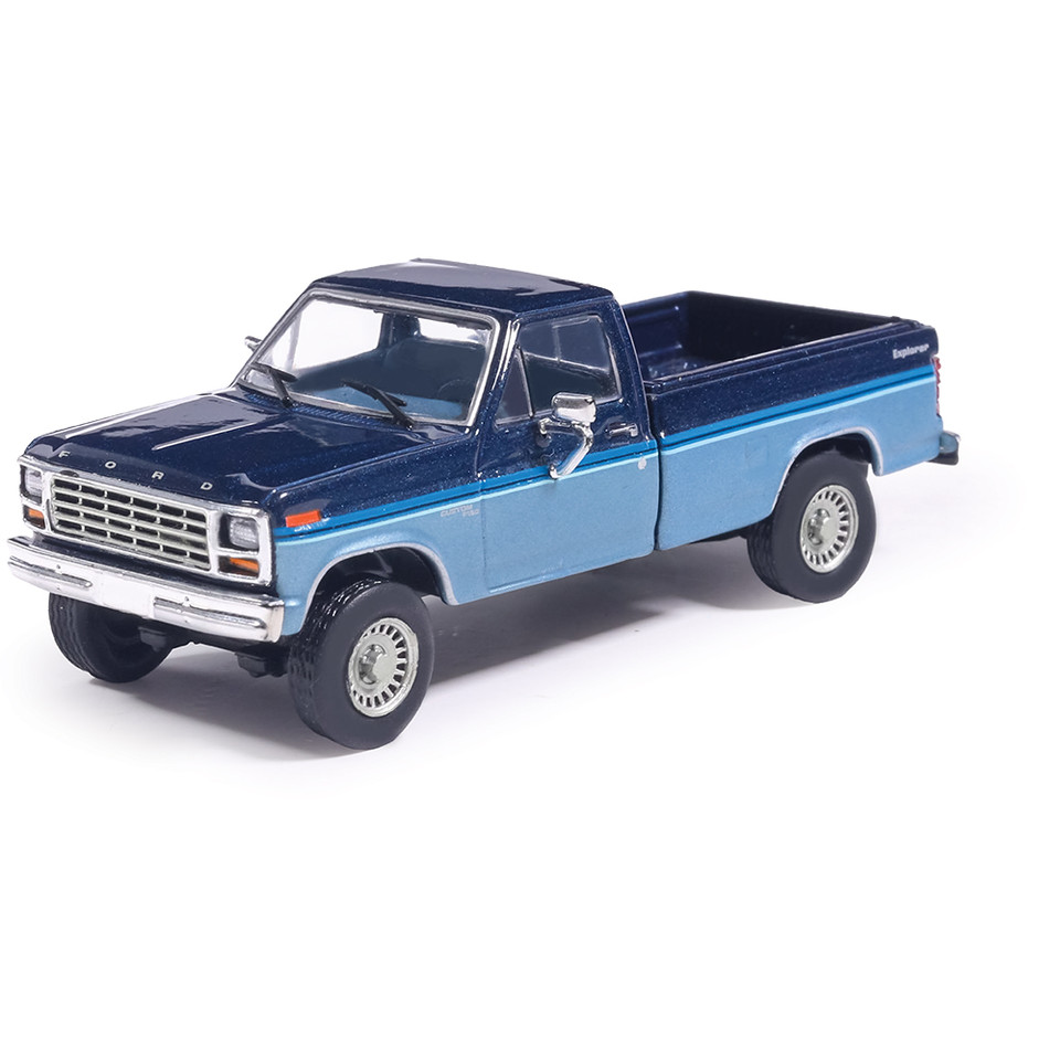 1981 Ford F-150 Custom Explorer Short Bed Styleside 4X2 - Midnight Blue Tu-Tone 1:64 Scale Diecast Model Truck by IXO Models Main Image