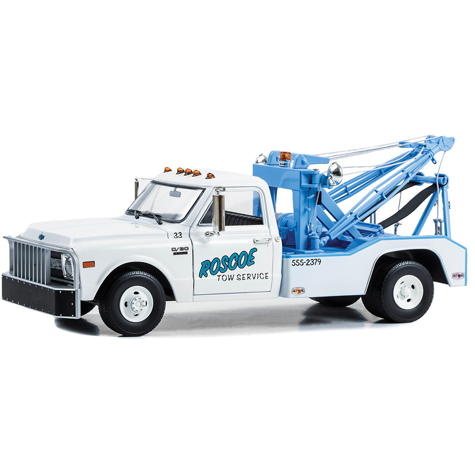 1969 Chevrolet C-30 Dually Wrecker - Roscoe Towing 1:18 Scale Diecast Model Truck by Greenlight Main Image