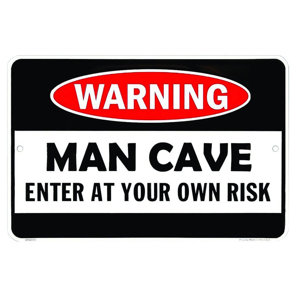 Warning Man Cave Metal Sign  SPSMCW  Embossed Aluminum by Signs 4 Fun Main Image