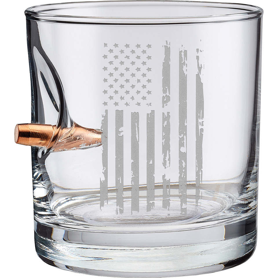 American Flag 11oz Rocks Glass with .308 Bullet Main Image