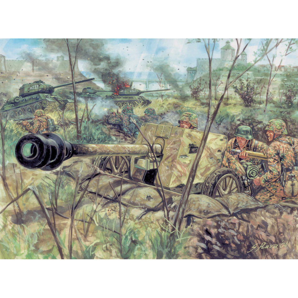 Germ. PAK 40 AT Gun & crew 1/72 Plastic Figures Italeri (6096s) Main Image