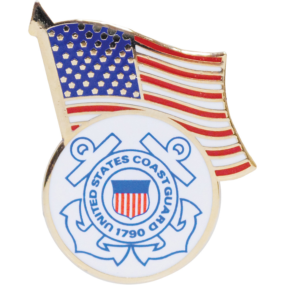 USCG Seal with U.S. Flag Lapel Pin Eagle Emblems (P62882) Main Image