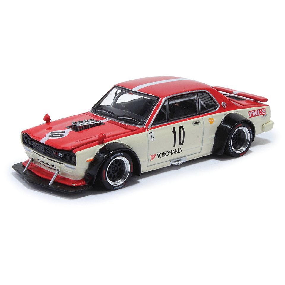 Nissan SKYLINE GT-R V8 DRIFT (HAKOSUKA) WATANABE - Red/White 1:64 Scale Diecast Model Car by Pop Race Main Image