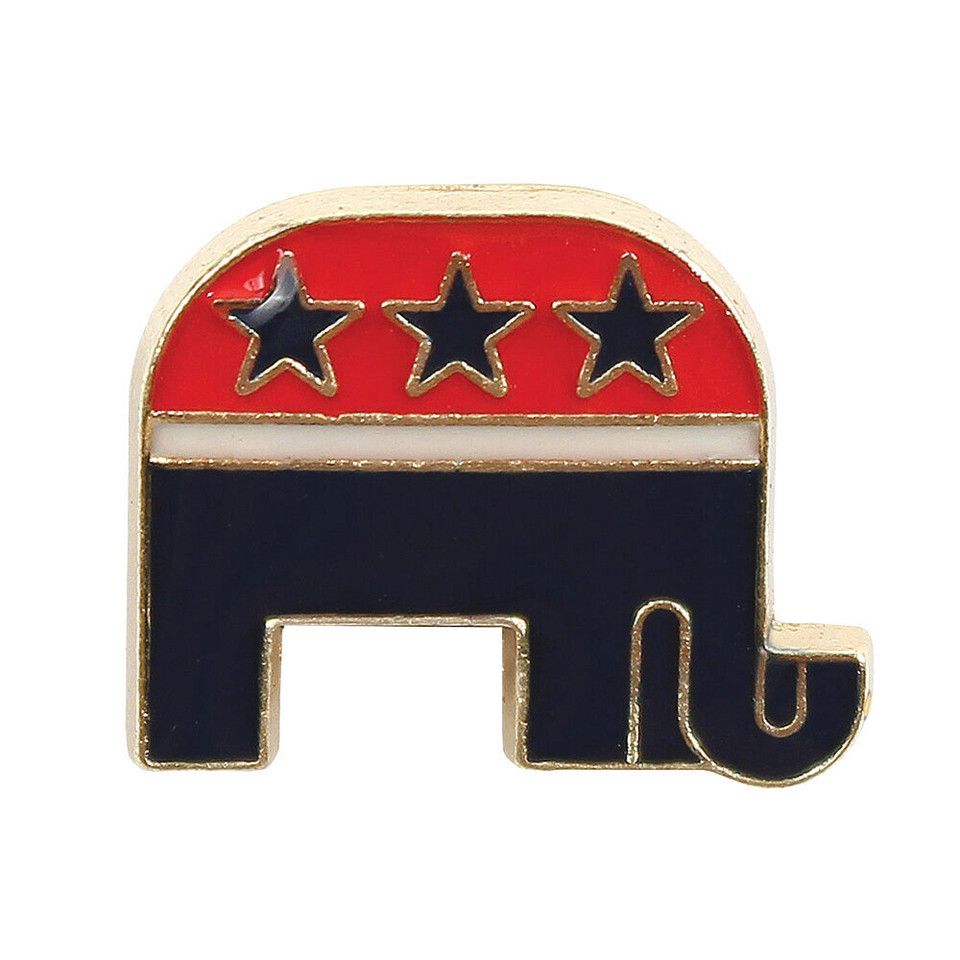 Republican Logo Lapel Pin 150409  Hand stamped & hand painted with Cloisonné hard en by Ruffin Flag Company Main Image
