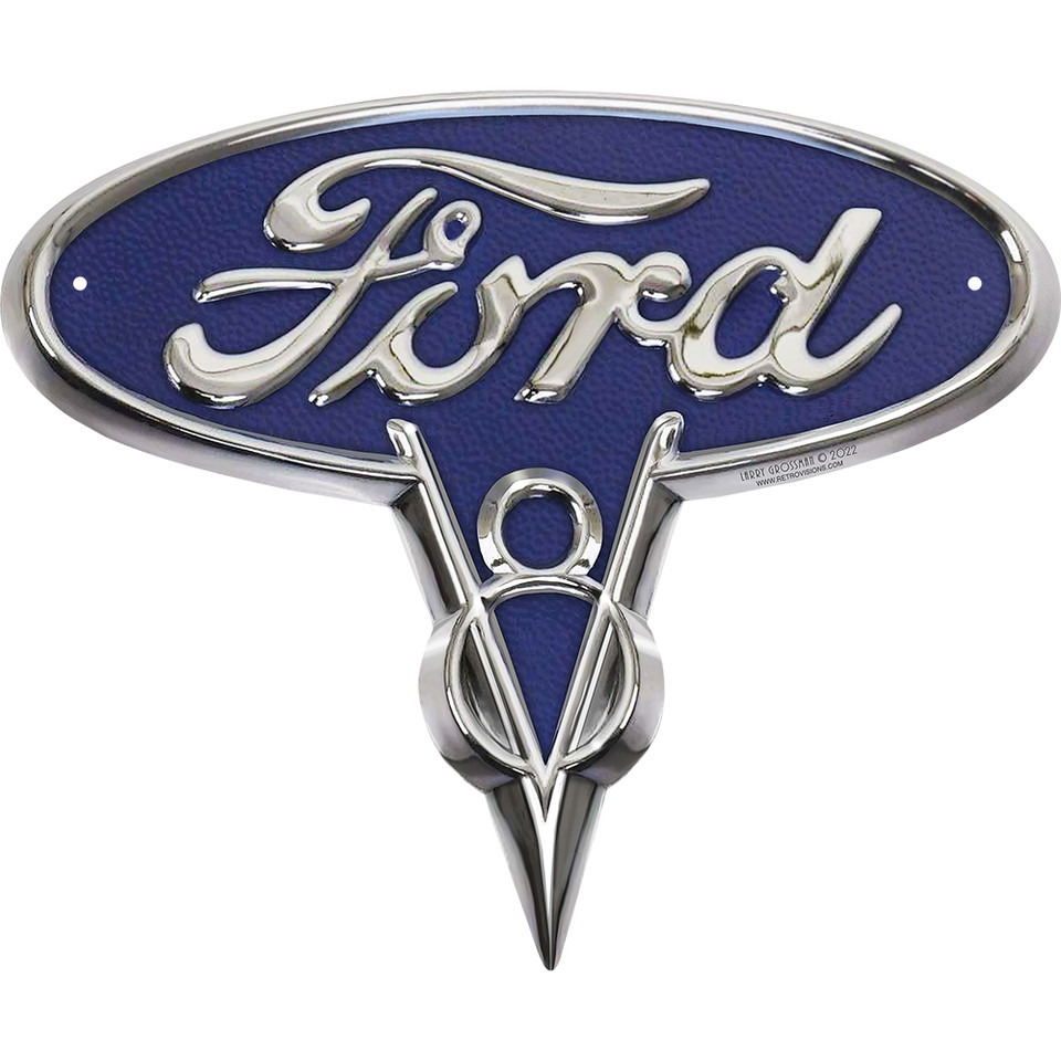 Ford V-8 Emblem 3D Metal Sign by Larry Grossman  Metal Sign by Pasttime Signs Main Image
