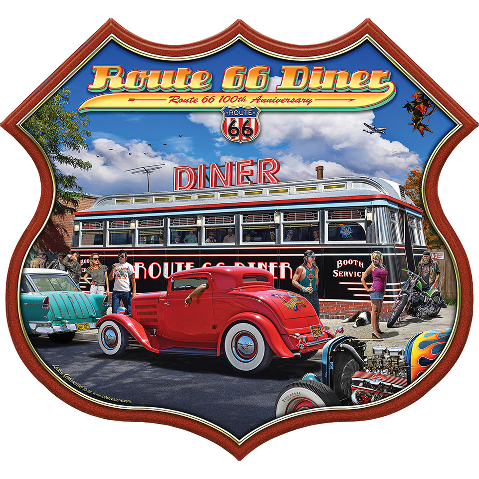 Route 66 Diner 100th Anniversary Sign by Larry Grossman  Metal Sign by Pasttime Signs Main Image