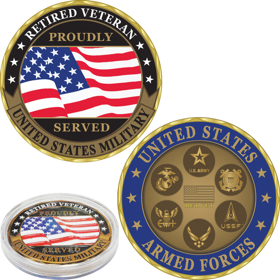 Retired Veteran Challenge Coin  CH0016AC (CK019)   by Eagle Emblems Main Image