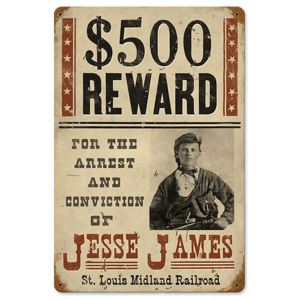 Wanted Jesse James Metal Sign V677  Heavy gauge American steel by Vintage Sign Co. Main Image