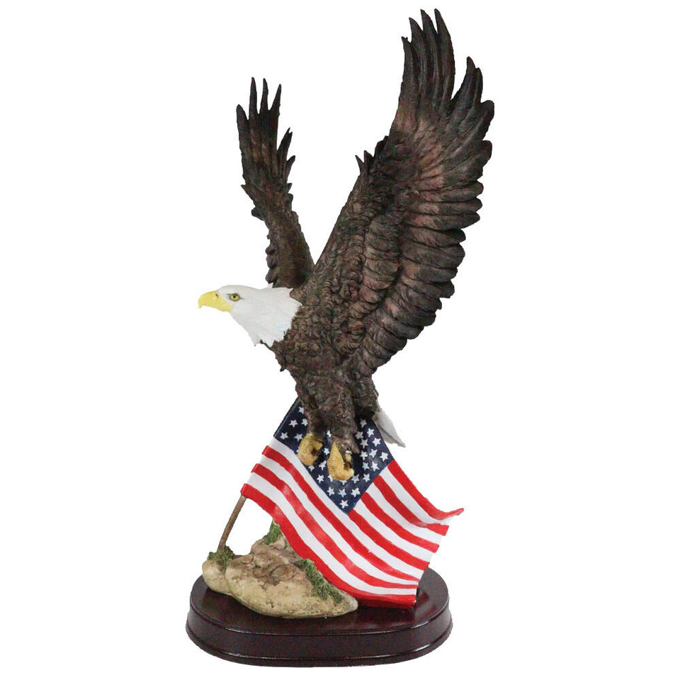 Eagle on Flag Statue 11598  Cold Cast Resin / Wooden Base by Pacific Trading Main Image
