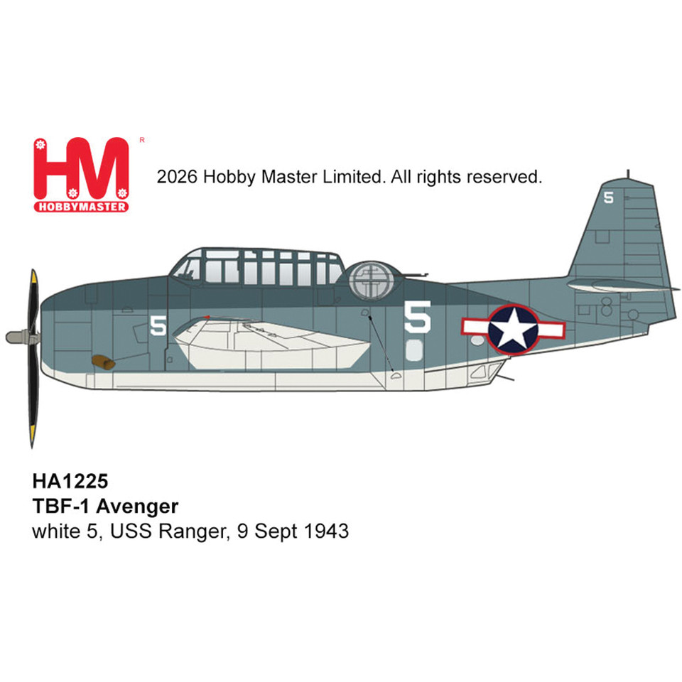 TBF Avenger 1/72 Die Cast Model - HA1225 1:72 Scale  by Hobby Master Main Image