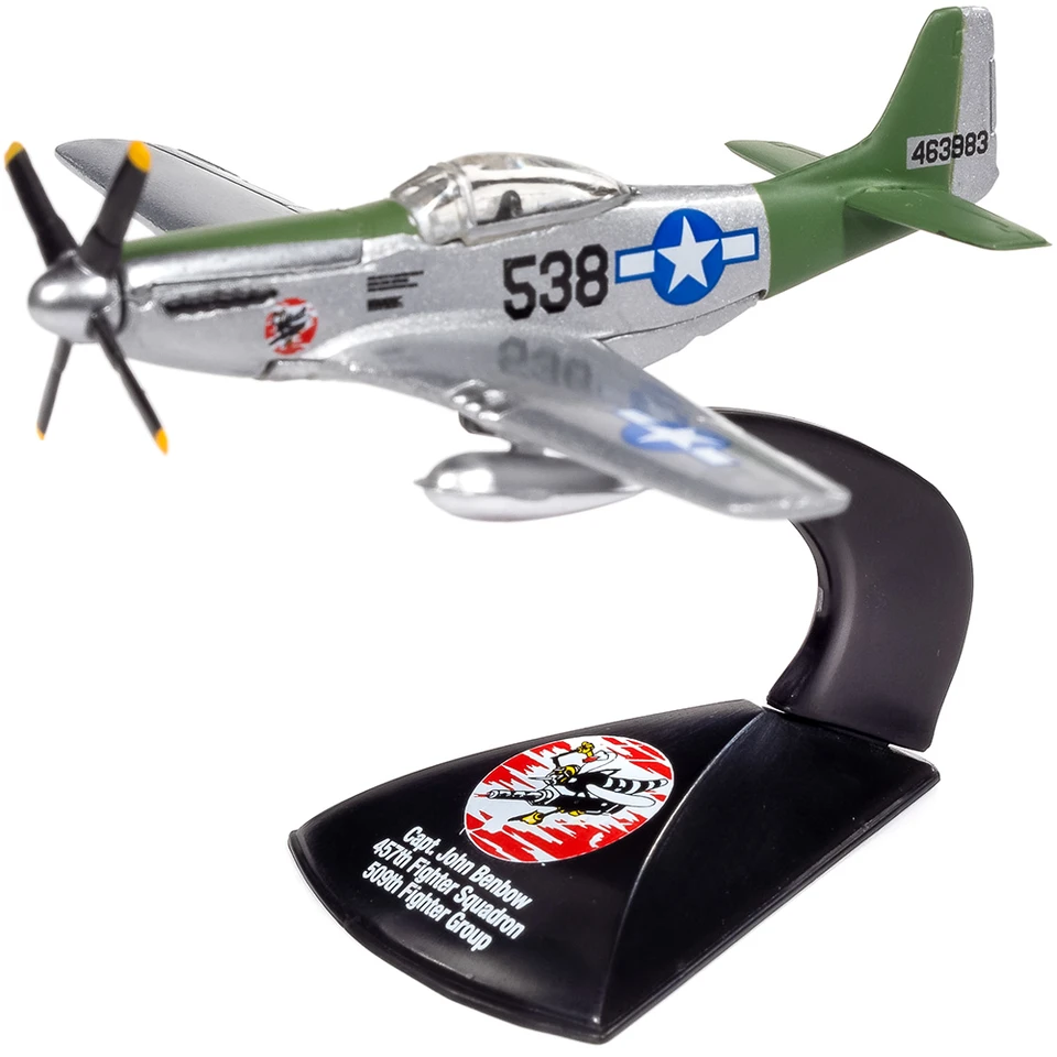 WWII North American Aviation P-51D Mustang Capt. Benbow - Silver w/Green Tail 1:64 Scale Diecast Model by Johnny Lightning Main Image