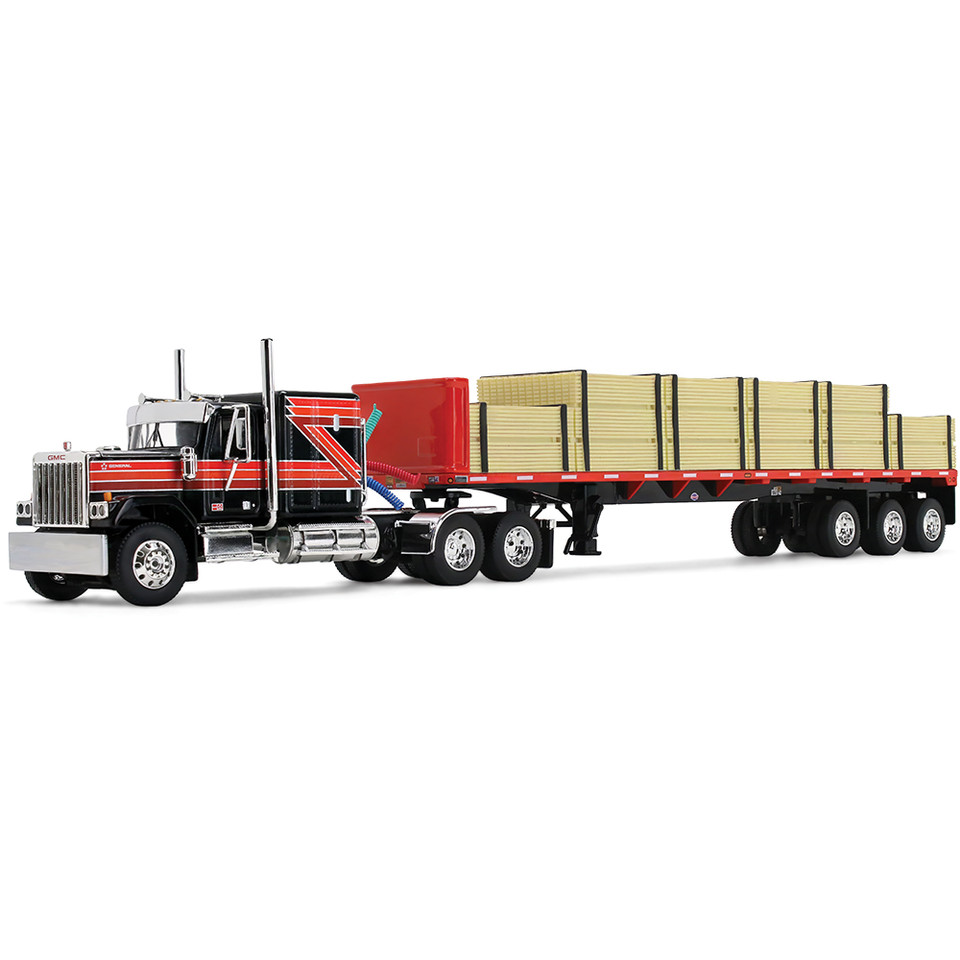 GMC® General® with 60 Flat Top Sleeper & 48' Utility® Flatbed Trailer with Lumber Load 1:64 Scale Diecast Model Truck by Diecast Promotions Main Image