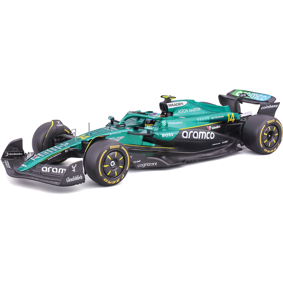 2025 F1 Aston Martin AMR25 w/helmet - Alonso #14 1:24 Scale Diecast Model Car by Bburago Main Image