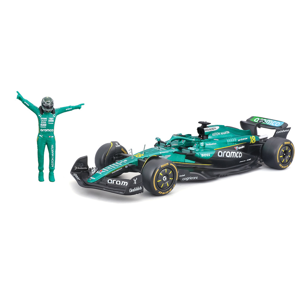 2025 F1 Aston Martin AMR25 w/figure - Stroll #18 1:24 Scale Diecast Model Car by Bburago Main Image