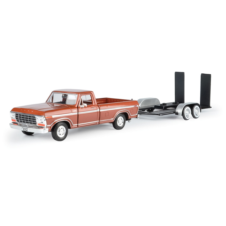 1979 Ford F-150 Custom (Brown) & Diecast Trailer 1:24 Scale Diecast Model Truck by Motormax Main Image
