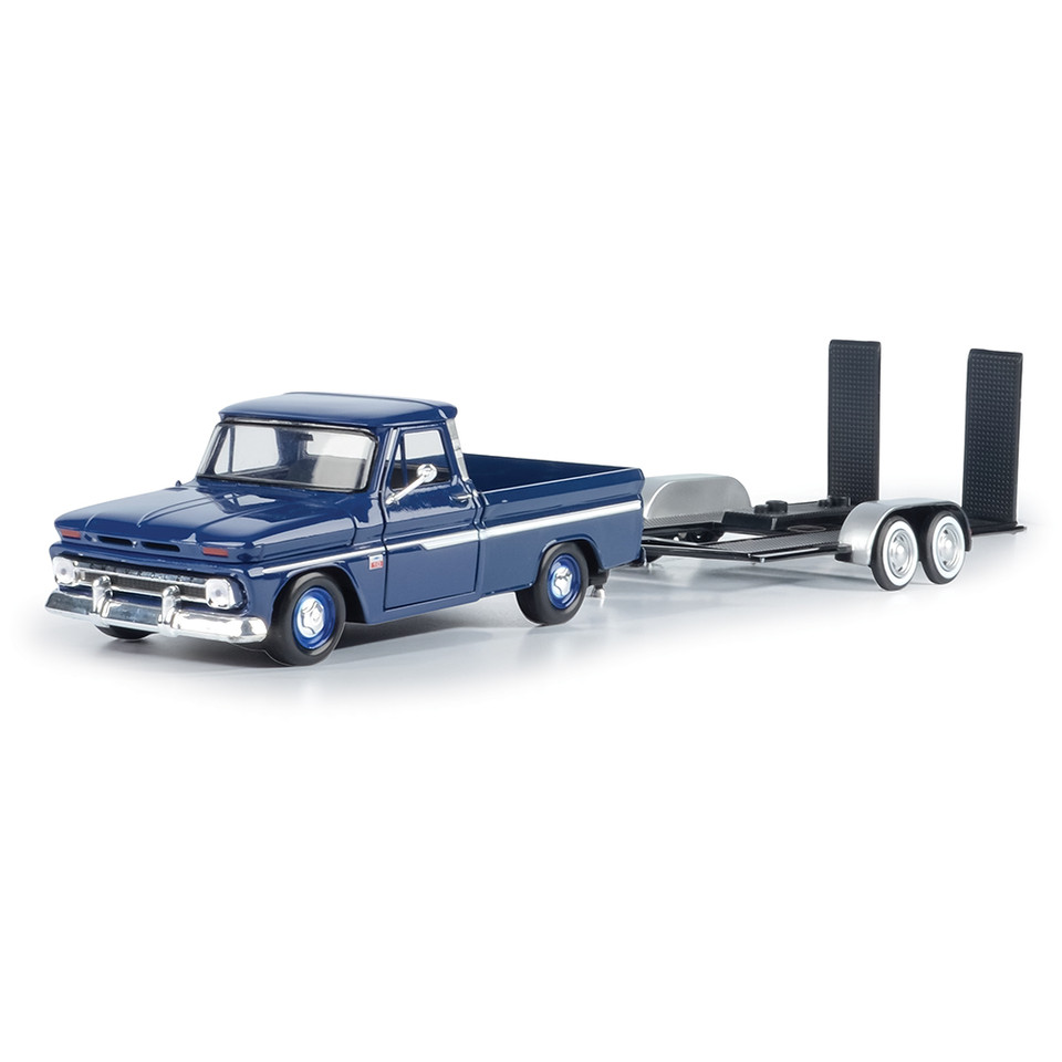 1966 Chevy C10 Fleetside Pickup (Blue) & Diecast Trailer 1:24 Scale Diecast Model Truck by Motormax Main Image