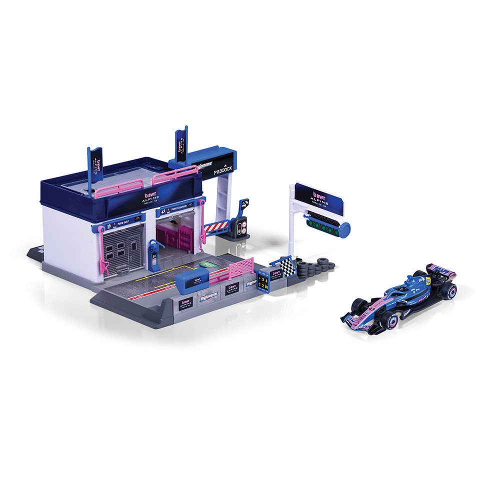Alpine Formula 1 Pit Stop + 1 Vehicle Playset 1:64 Scale Diecast Metal by Majorette Main Image