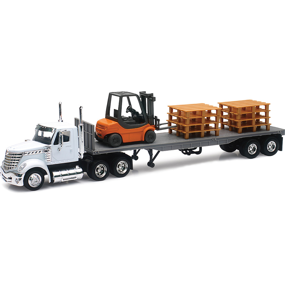 International Lonestar Flatbed W/Forklift 1:43 Scale Diecast Metal by New Ray Main Image