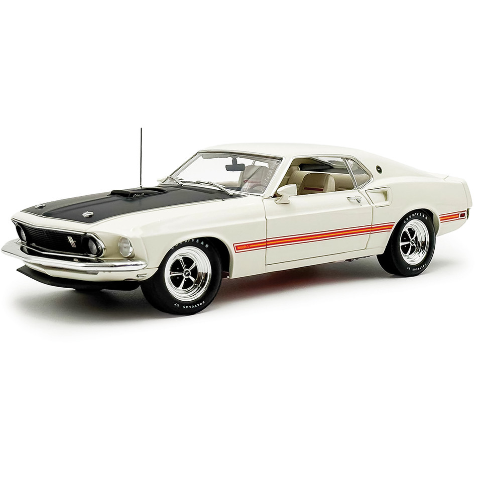 1969 Ford Mustang 428 Cobra Jet - Wimbledon White 1:18 Scale Diecast Model Car by Acme Main Image