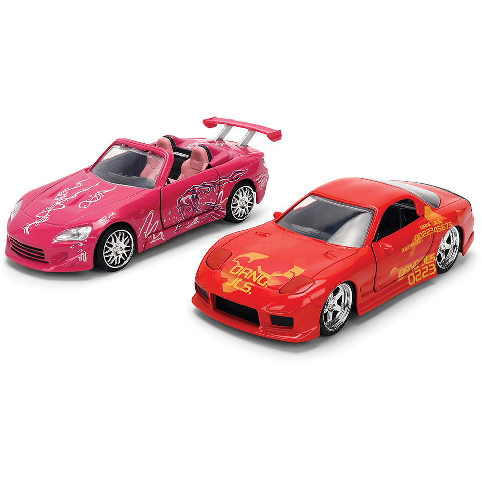 FAST & FURIOUS TWIN PACK ORANGE JULIUS's Mazda RX-7 & SUKI's Honda S2000 1:32 Scale Diecast Metal by Jada Main Image