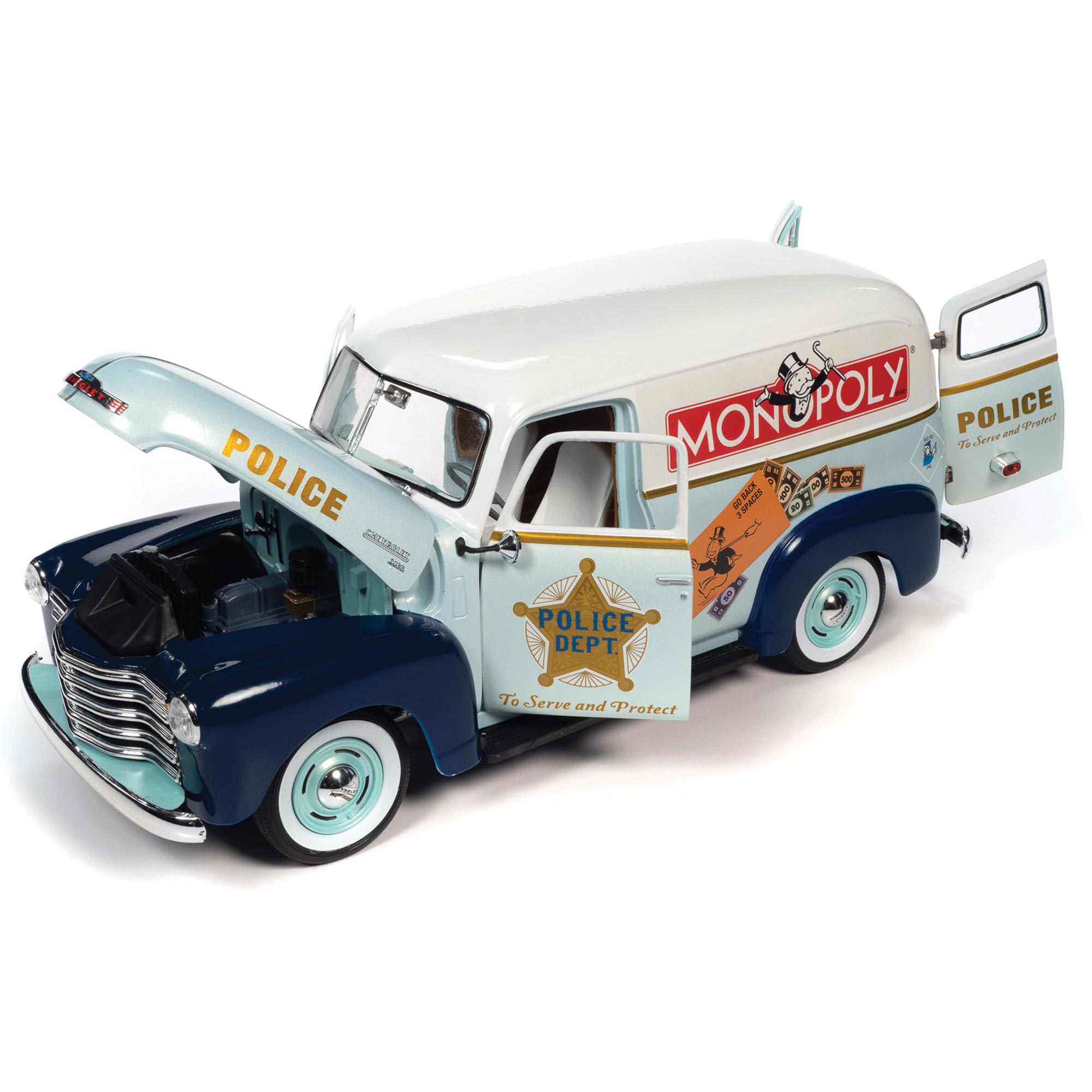 Auto World Monopoly 1948 シボレー モノポリー ミニカー 1/18 Auto World 1948 Chevrolet Panel Police Van with Mr