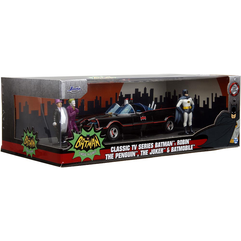 1966 Batmobile w/Batman, Robin Penguin & Joker Figures | Jada Toys