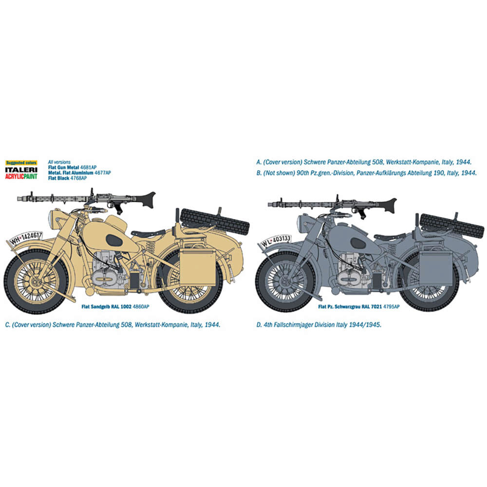 German Motorcycle With Sidecar 1/9 Kit Plastic Model Kit | Italeri