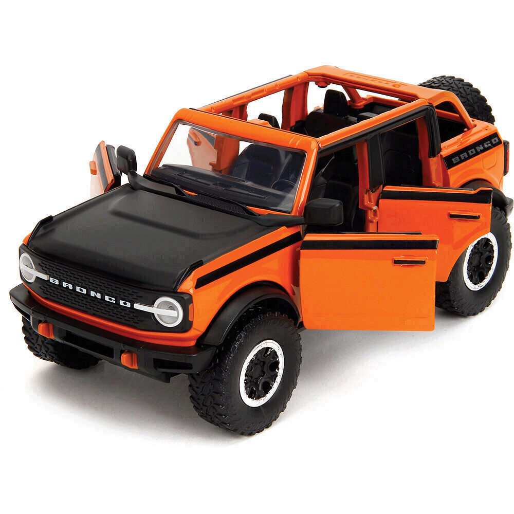 ミニカー 1:24 2021 Ford Bronco Open Top 2021 Ford Bronco Open-Top Orange with Black Stripes and Hood