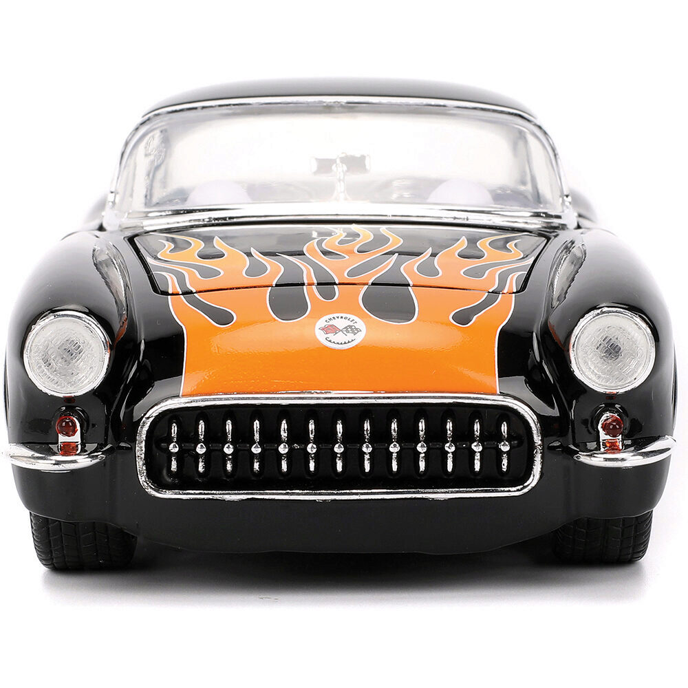 1957 Chevy Corvette Black Flames Diecast Model Car | Jada Toys