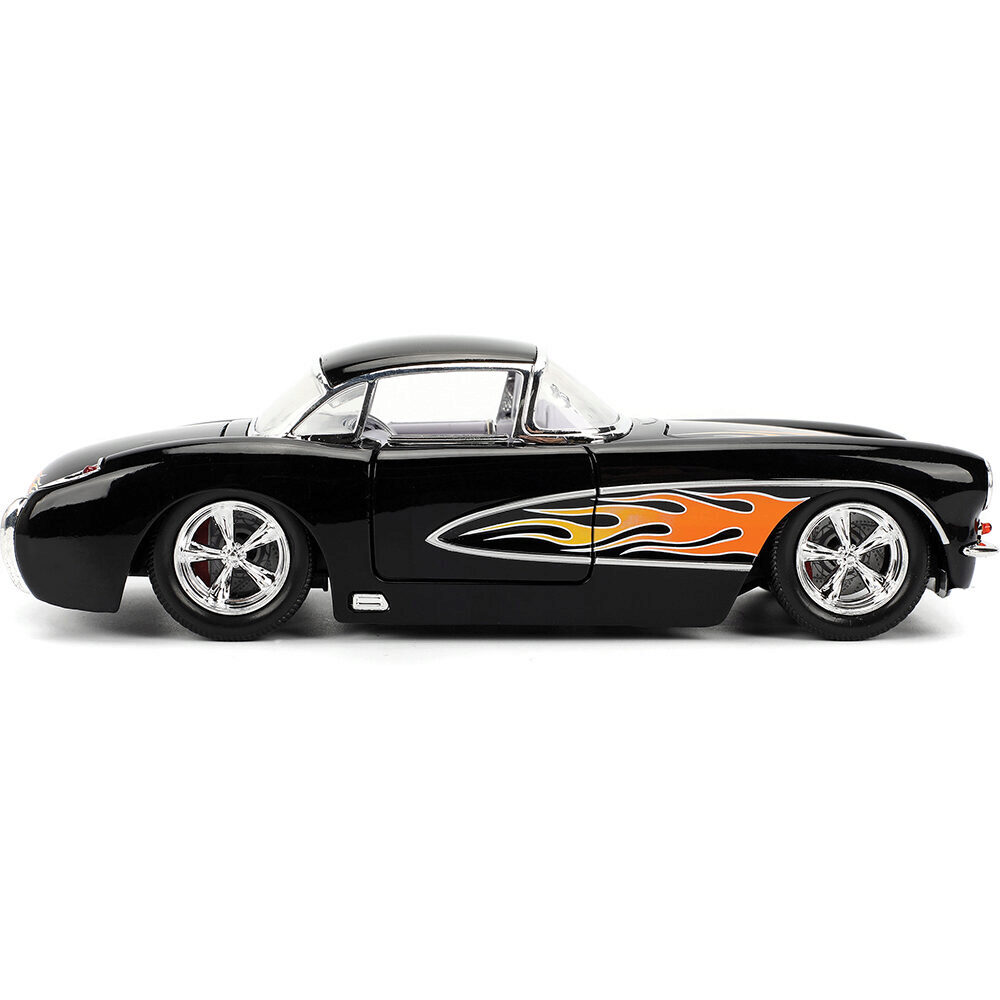 1957 Chevy Corvette Black Flames Diecast Model Car | Jada Toys