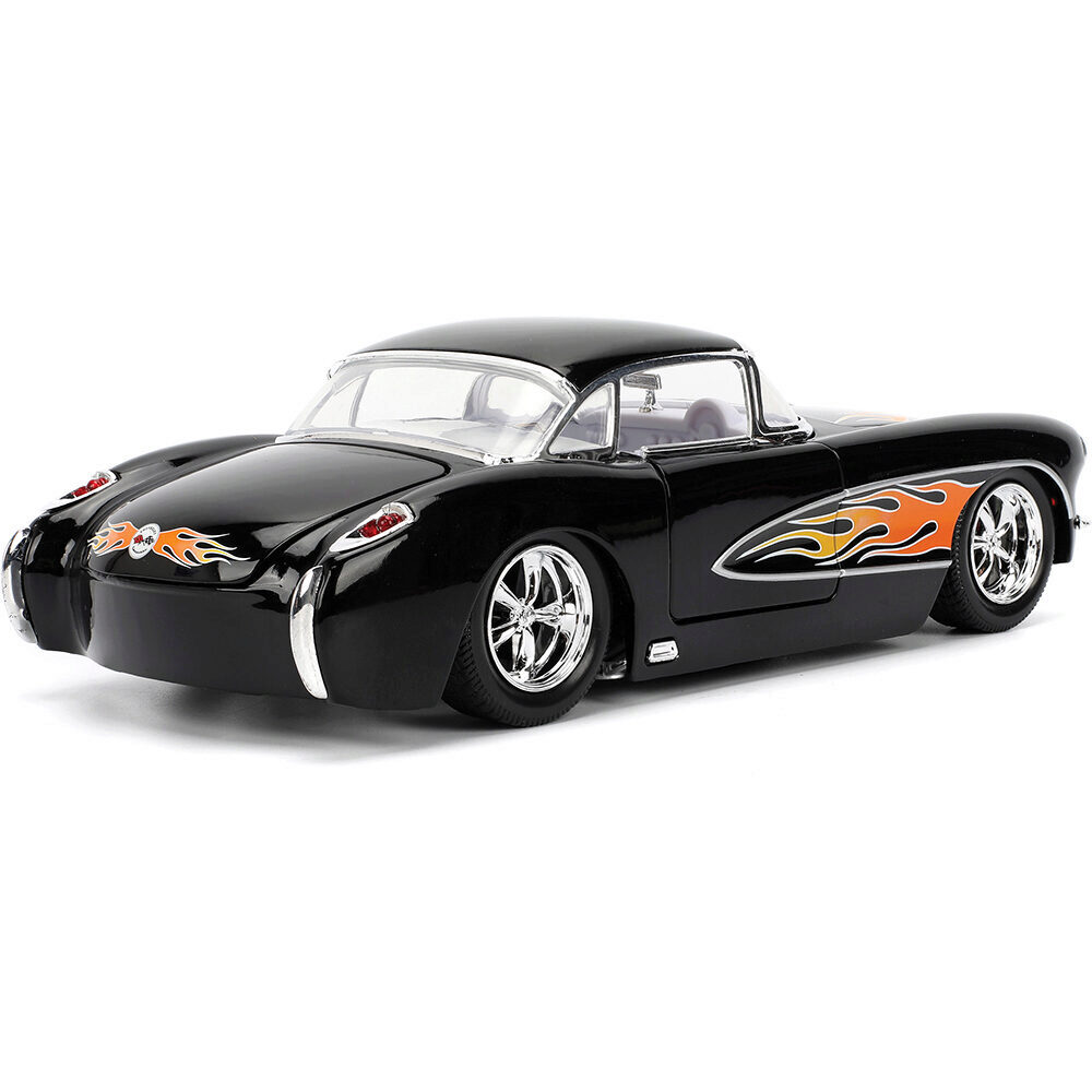 1957 Chevy Corvette Black Flames Diecast Model Car | Jada Toys