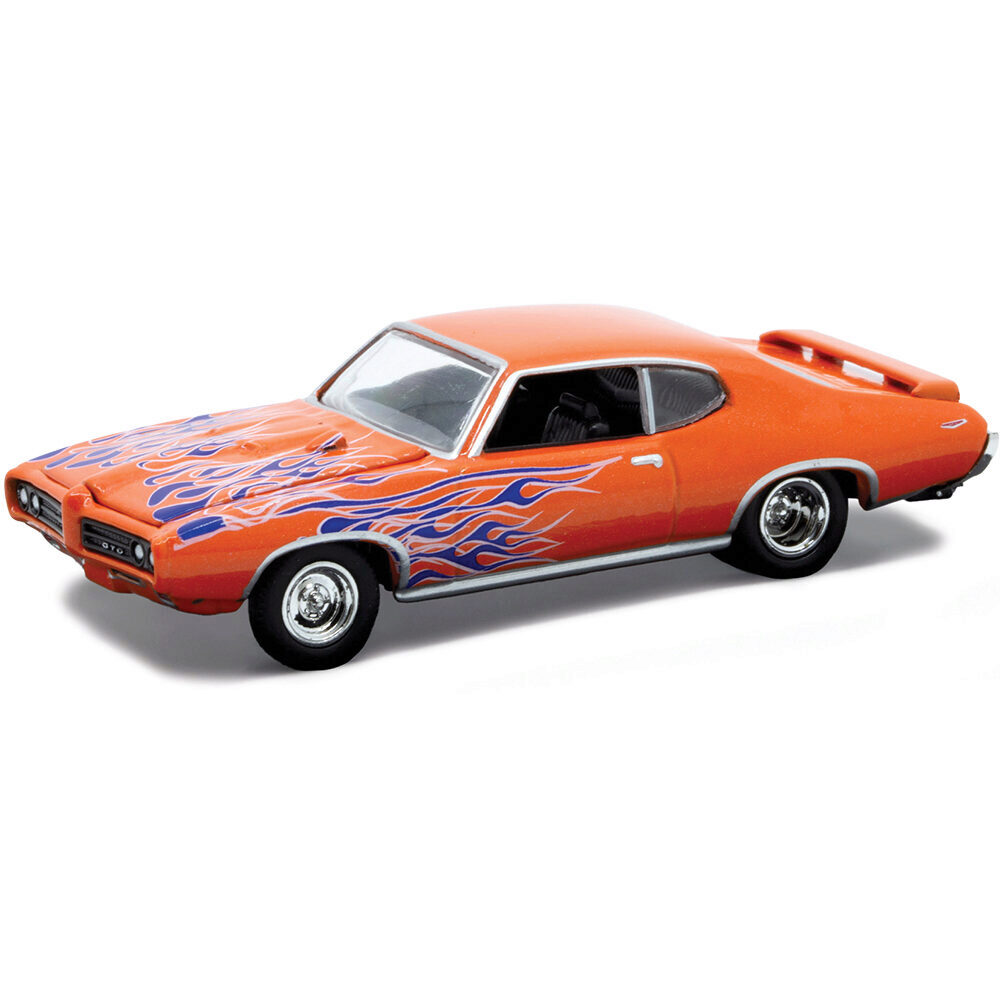 1969 Pontiac GTO Orange wFlames Diecast Model Car | M2 Machines