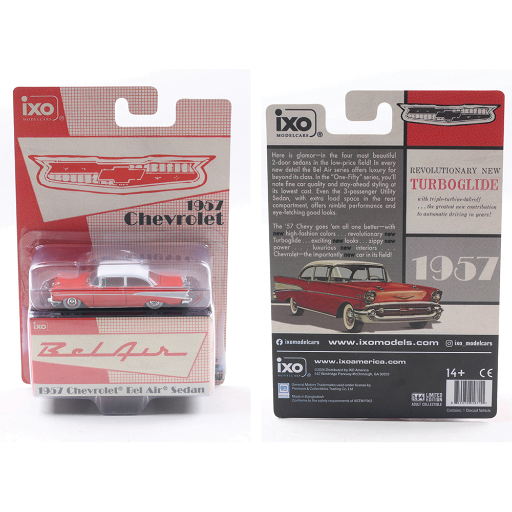 1957 Chevrolet Bel Air Sedan Matador Red and India Ivory | IXO Models