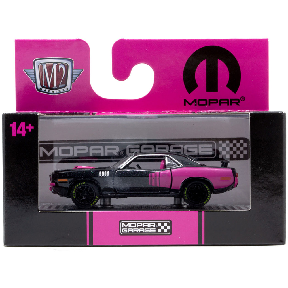 1971 Plymouth HEMI Cuda Black & Pink Diecast Model Car | M2 Machines
